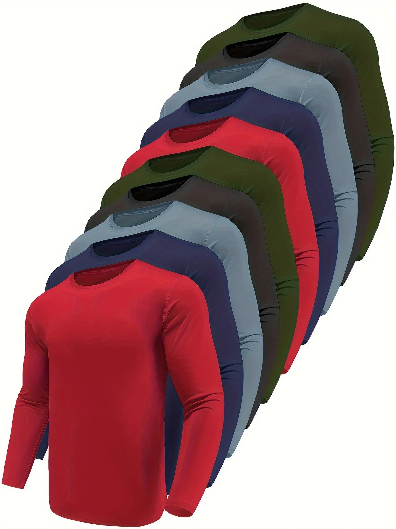 10-Pack Men's Quick-Dry Long Sleeve T-Shirts - Moisture-Wicking Casual Workout Performance Tees