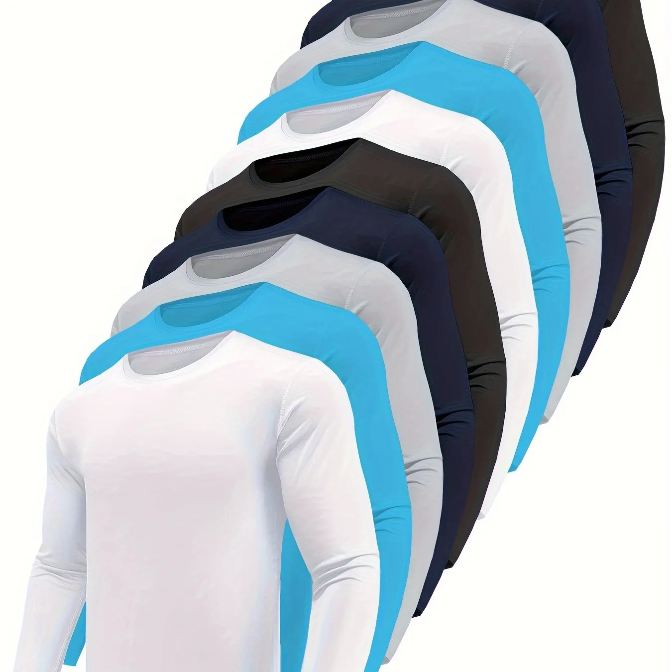 10-Pack Men's Quick-Dry Long Sleeve T-Shirts - Moisture-Wicking Casual Workout Performance Tees