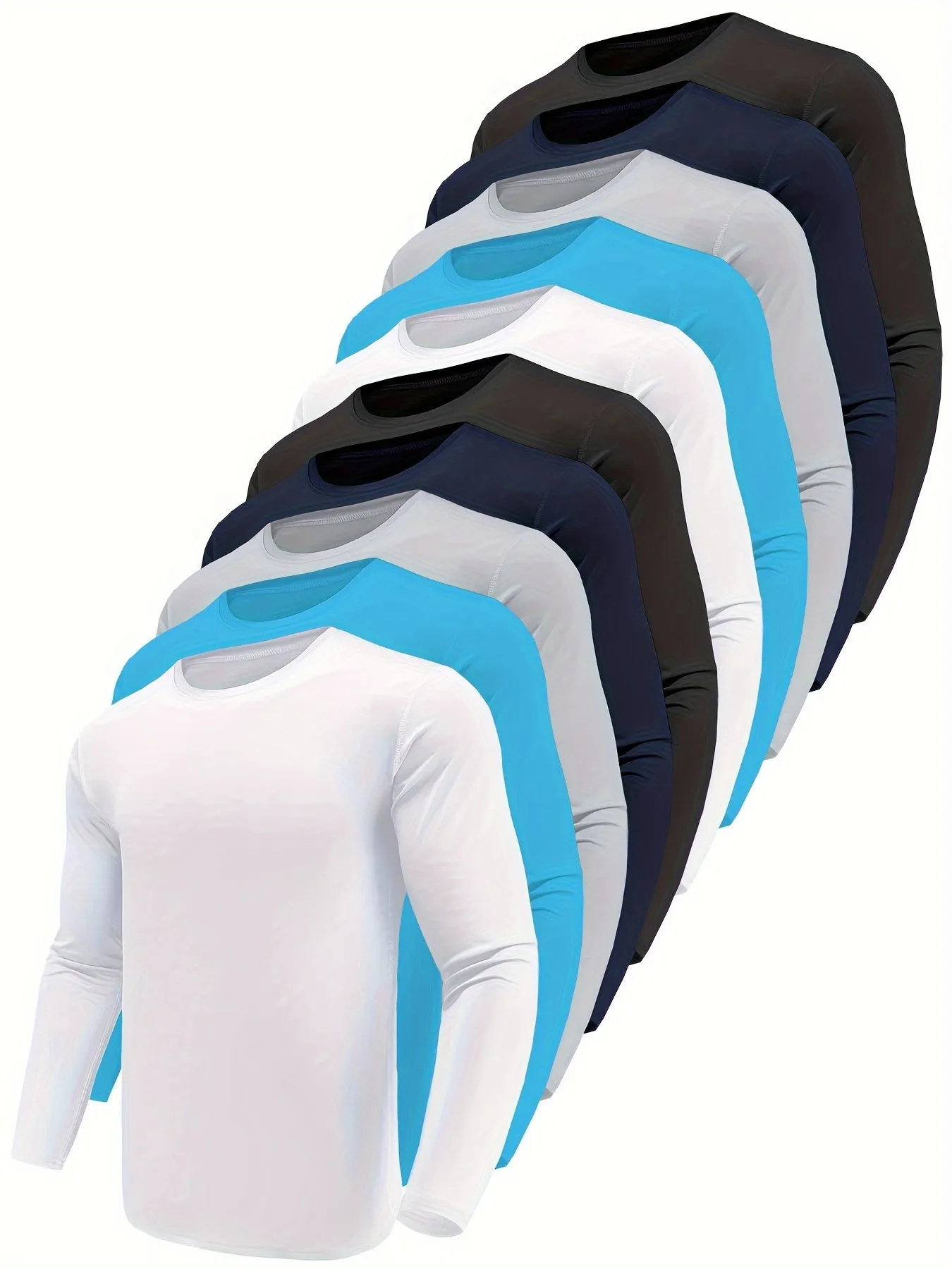 10-Pack Men's Quick-Dry Long Sleeve T-Shirts - Moisture-Wicking Casual Workout Performance Tees