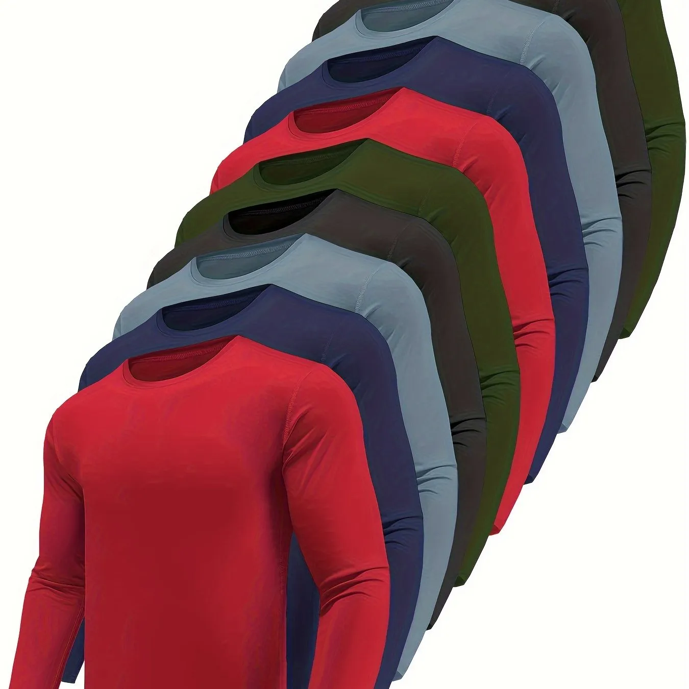 10-Pack Men's Quick-Dry Long Sleeve T-Shirts - Moisture-Wicking Casual Workout Performance Tees