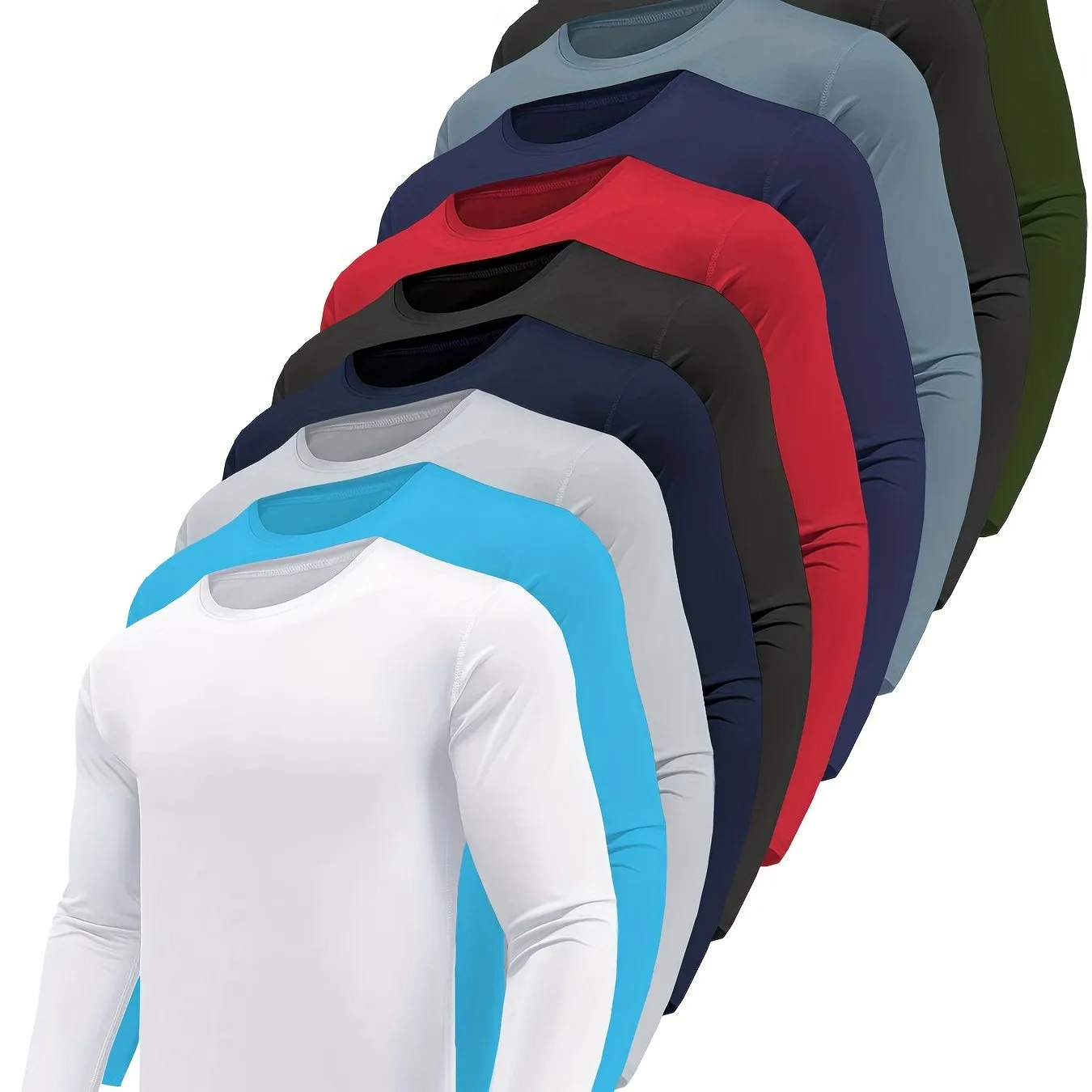 10-Pack Men's Quick-Dry Long Sleeve T-Shirts - Moisture-Wicking Casual Workout Performance Tees