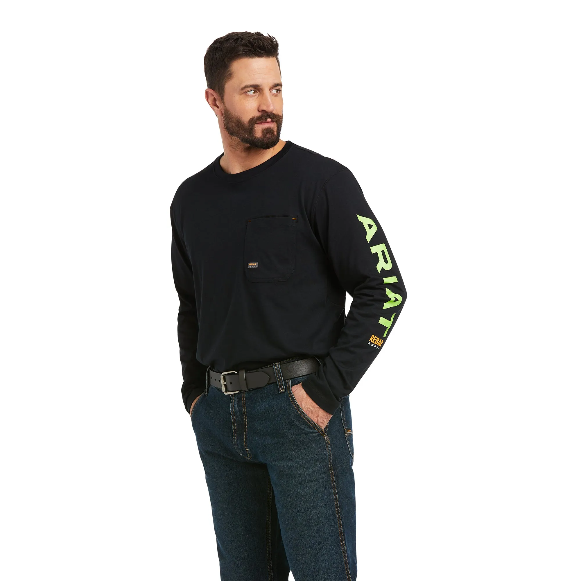 10037405 Ariat Men's Rebar Workman Logo LS TShirt Black