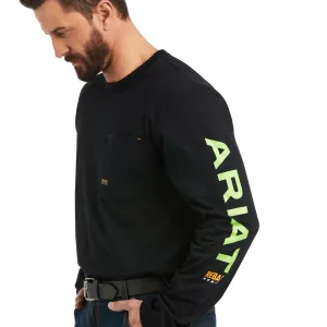 10037405 Ariat Men's Rebar Workman Logo LS TShirt Black