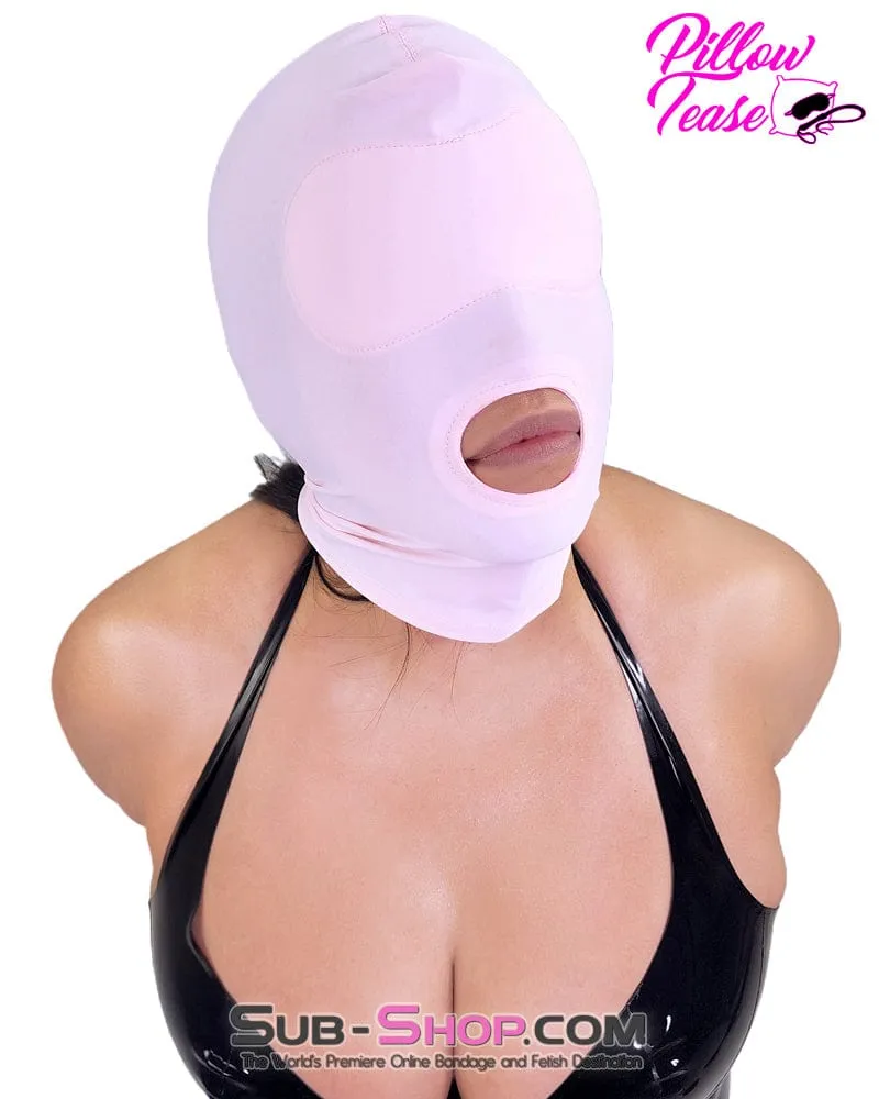 1145DL      Pink Spandex Open Mouth Hood with Sewn In Blindfold - MEGA Deal
