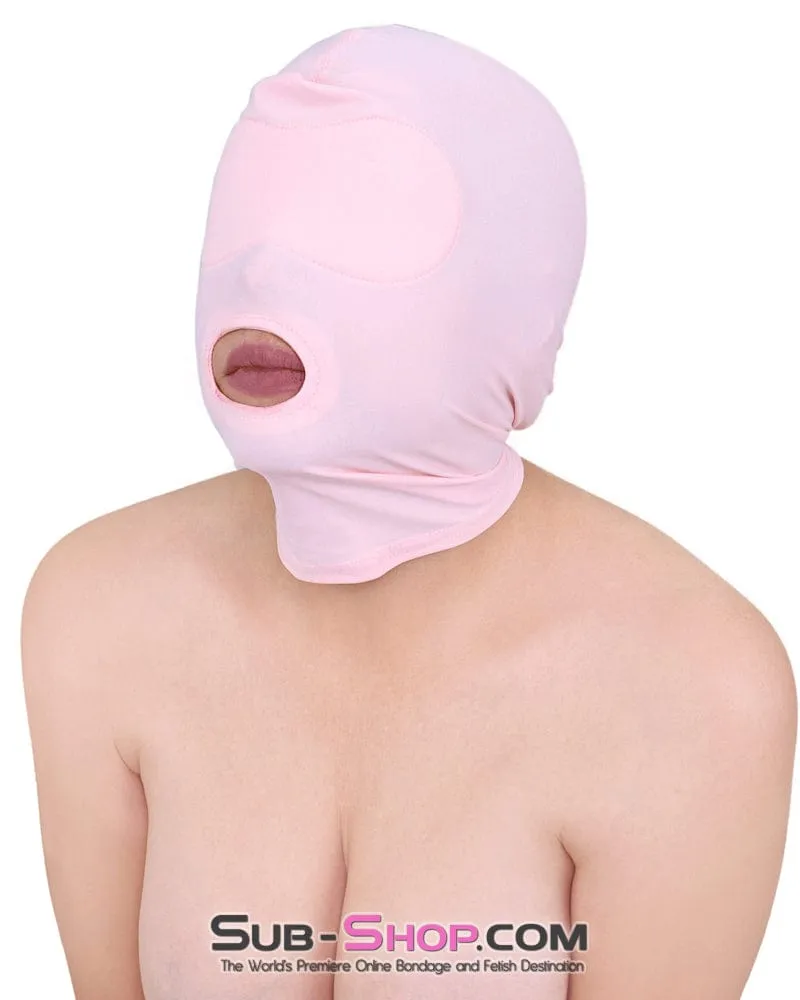 1145DL      Pink Spandex Open Mouth Hood with Sewn In Blindfold - MEGA Deal