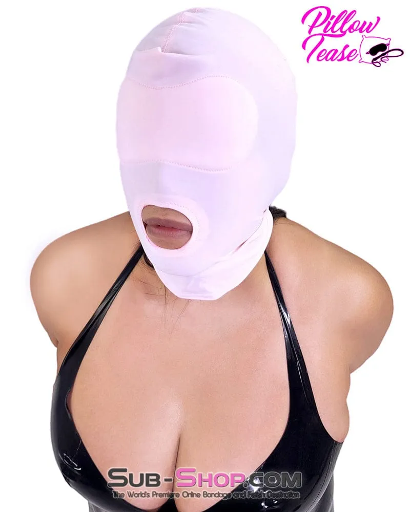1145DL      Pink Spandex Open Mouth Hood with Sewn In Blindfold - MEGA Deal