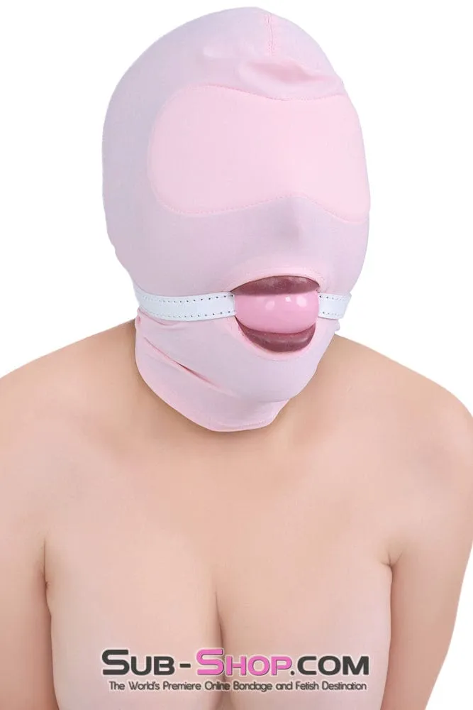 1145DL      Pink Spandex Open Mouth Hood with Sewn In Blindfold - MEGA Deal
