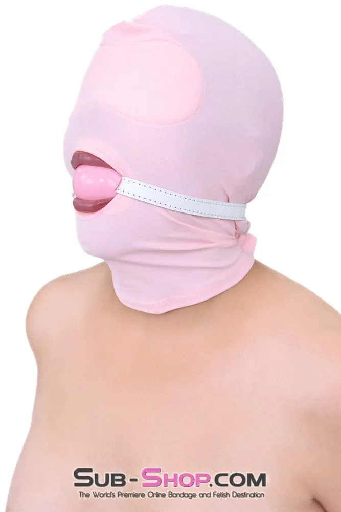1145DL      Pink Spandex Open Mouth Hood with Sewn In Blindfold - MEGA Deal