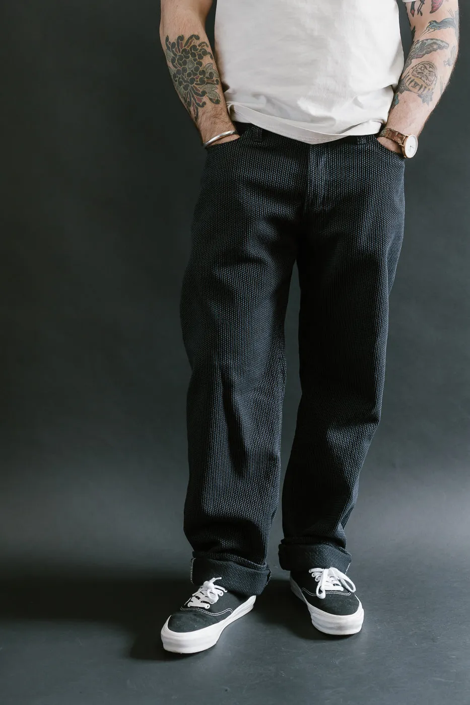 1170-1-BK - Sashiko Denim Loose Fit - Black x Gray
