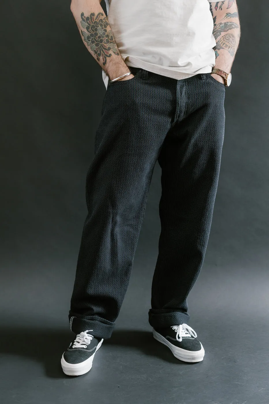 1170-1-BK - Sashiko Denim Loose Fit - Black x Gray