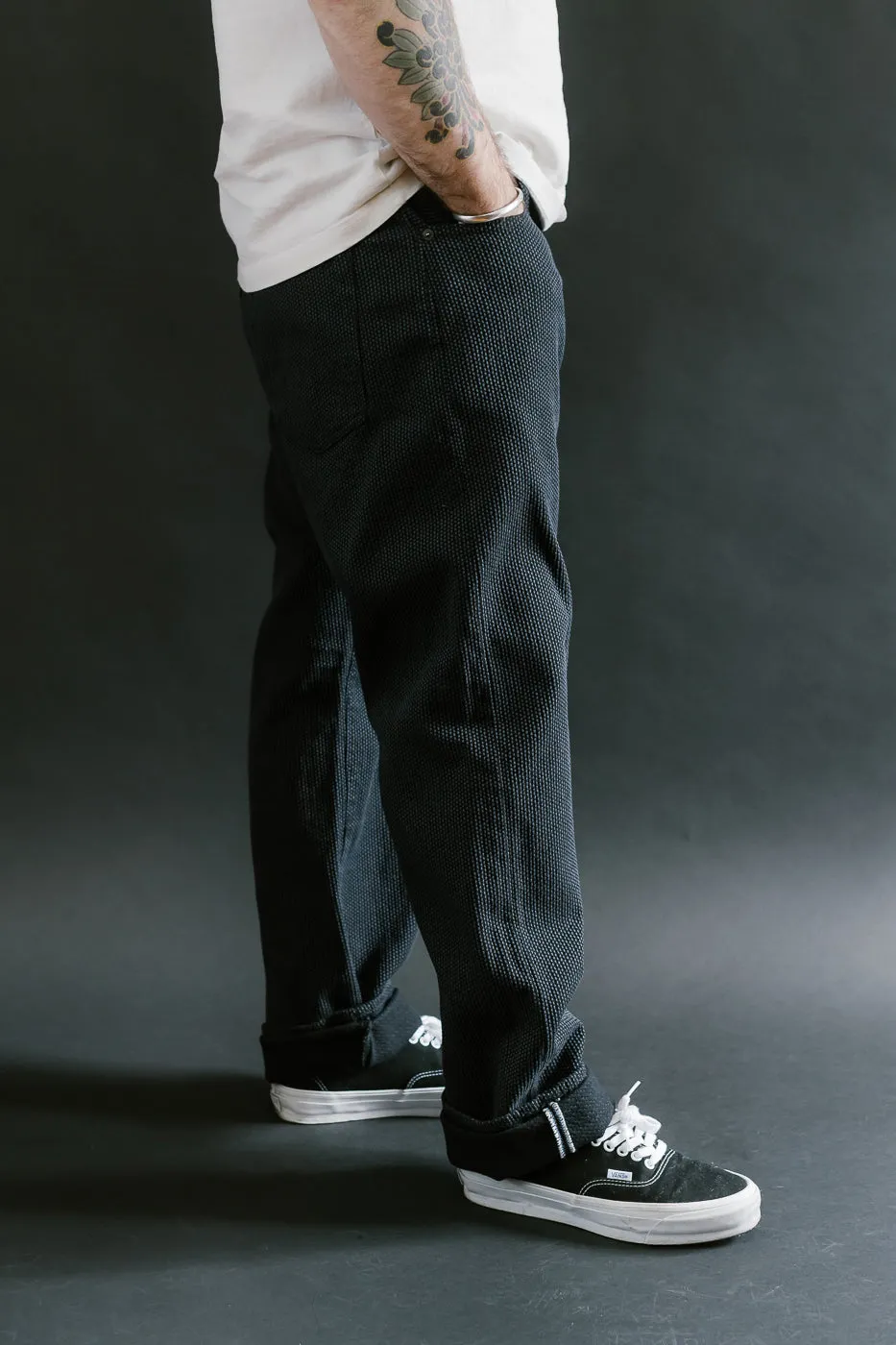 1170-1-BK - Sashiko Denim Loose Fit - Black x Gray