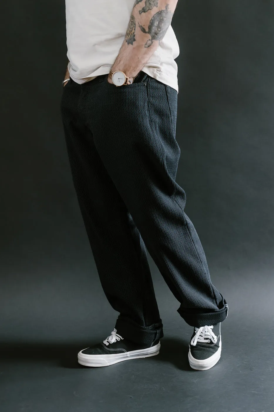 1170-1-BK - Sashiko Denim Loose Fit - Black x Gray