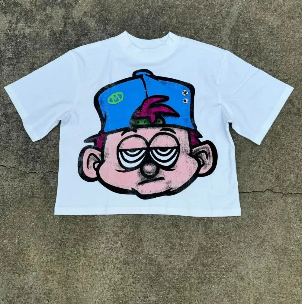 2024 New Anime Kid Street Clothing Pattern T-shirt Harajuku Y2k Top Men's Casual Round Neck T-shirt Hip Hop Gothic Short Sleeve