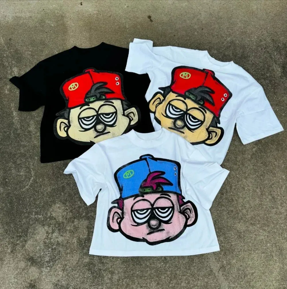 2024 New Anime Kid Street Clothing Pattern T-shirt Harajuku Y2k Top Men's Casual Round Neck T-shirt Hip Hop Gothic Short Sleeve