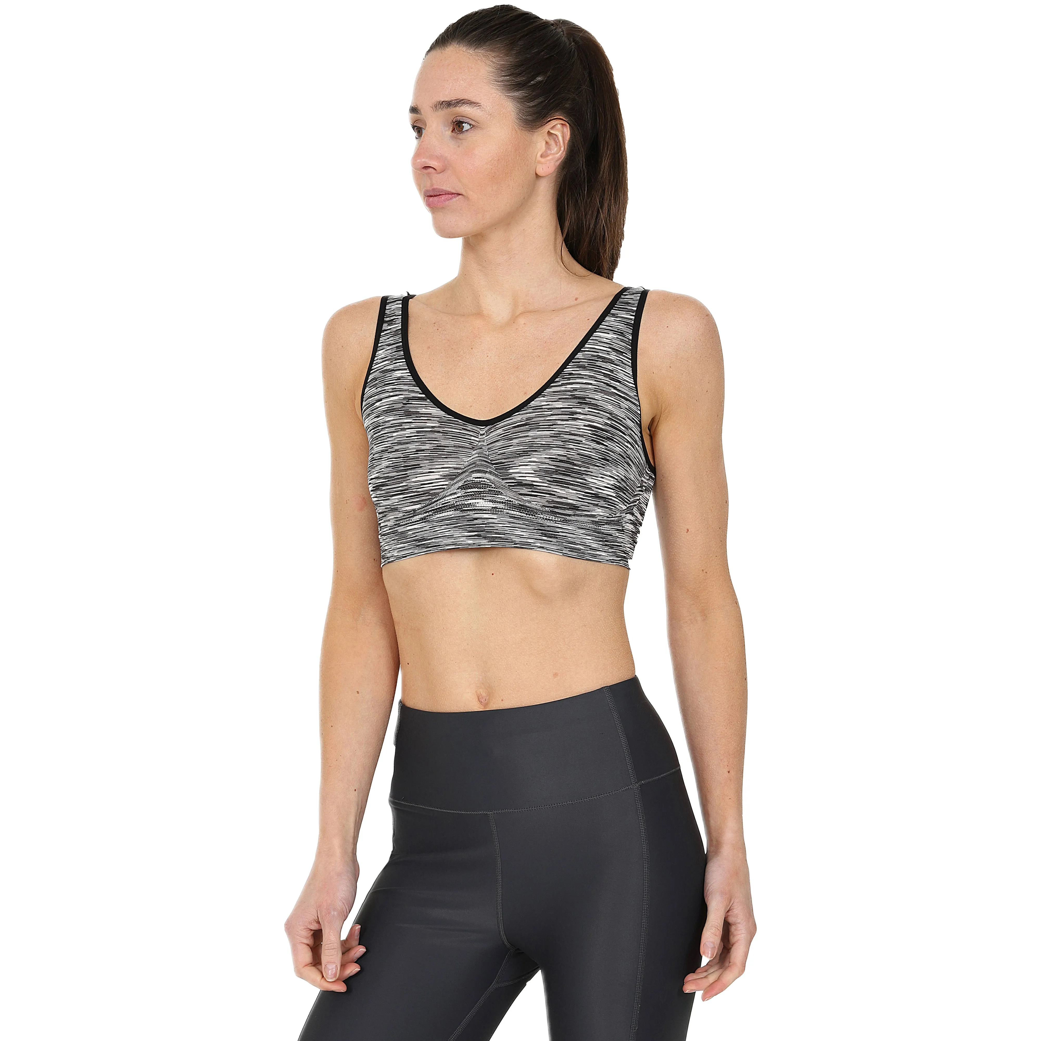 3 Pack Comfort Marl Seamless Bras - Black/ Purple/ Pink