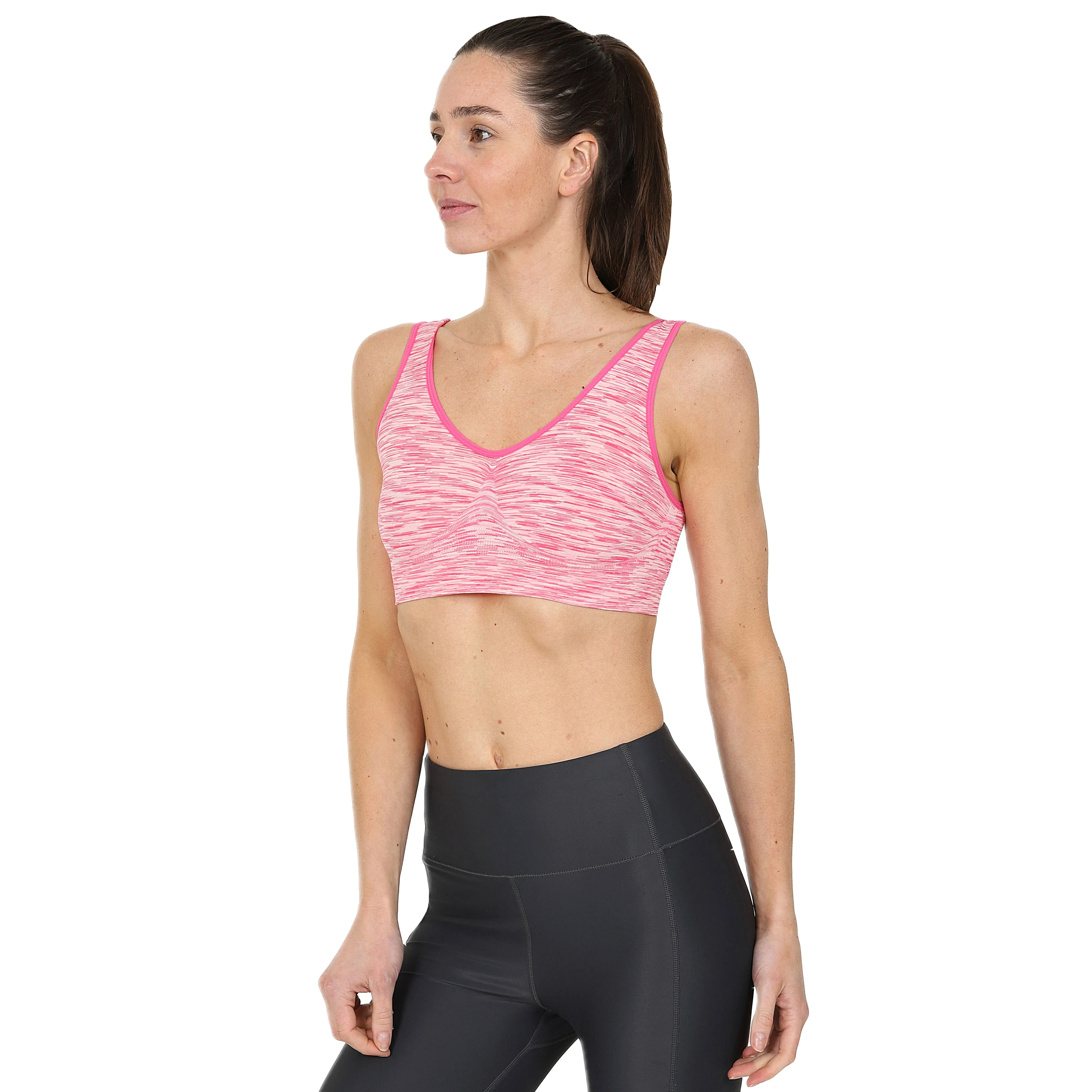 3 Pack Comfort Marl Seamless Bras - Black/ Purple/ Pink