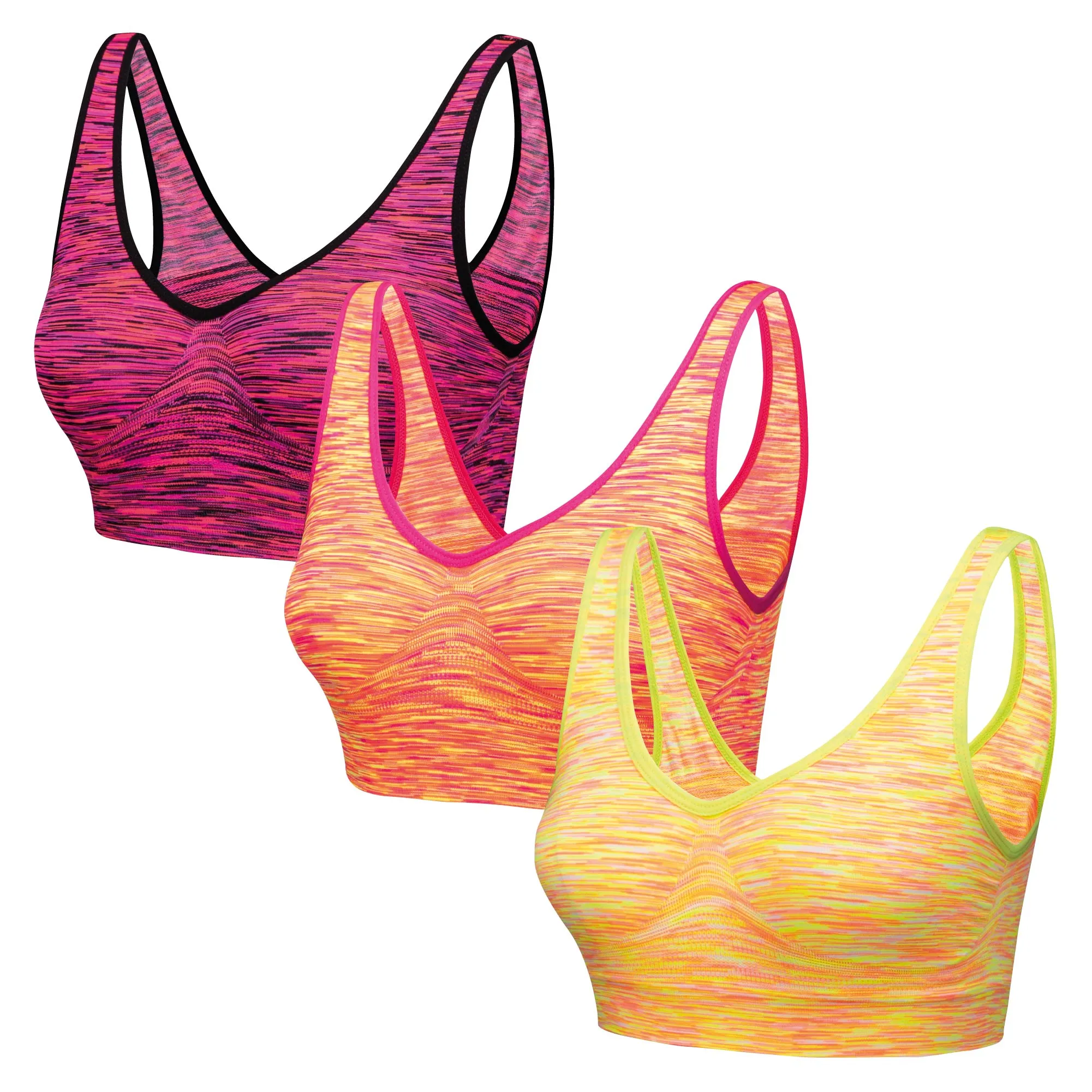 3 Pack Comfort Marl Seamless Bras - Black/ Purple/ Pink