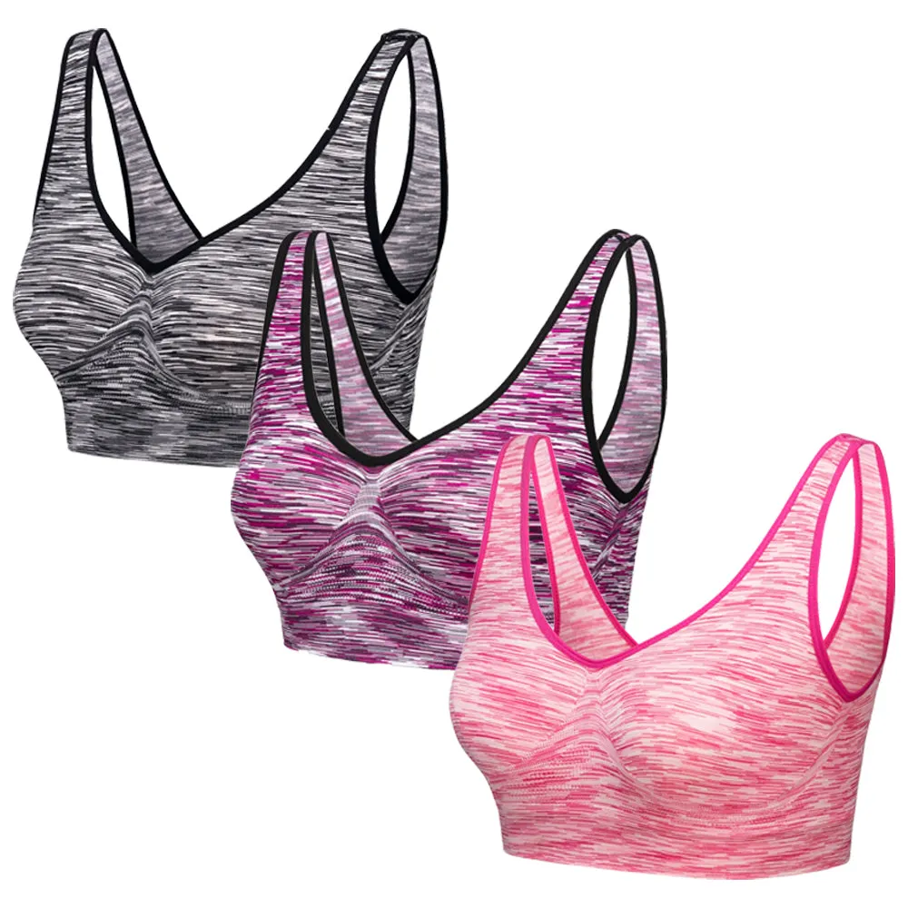 3 Pack Comfort Marl Seamless Bras - Black/ Purple/ Pink