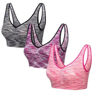 3 Pack Comfort Marl Seamless Bras - Black/ Purple/ Pink