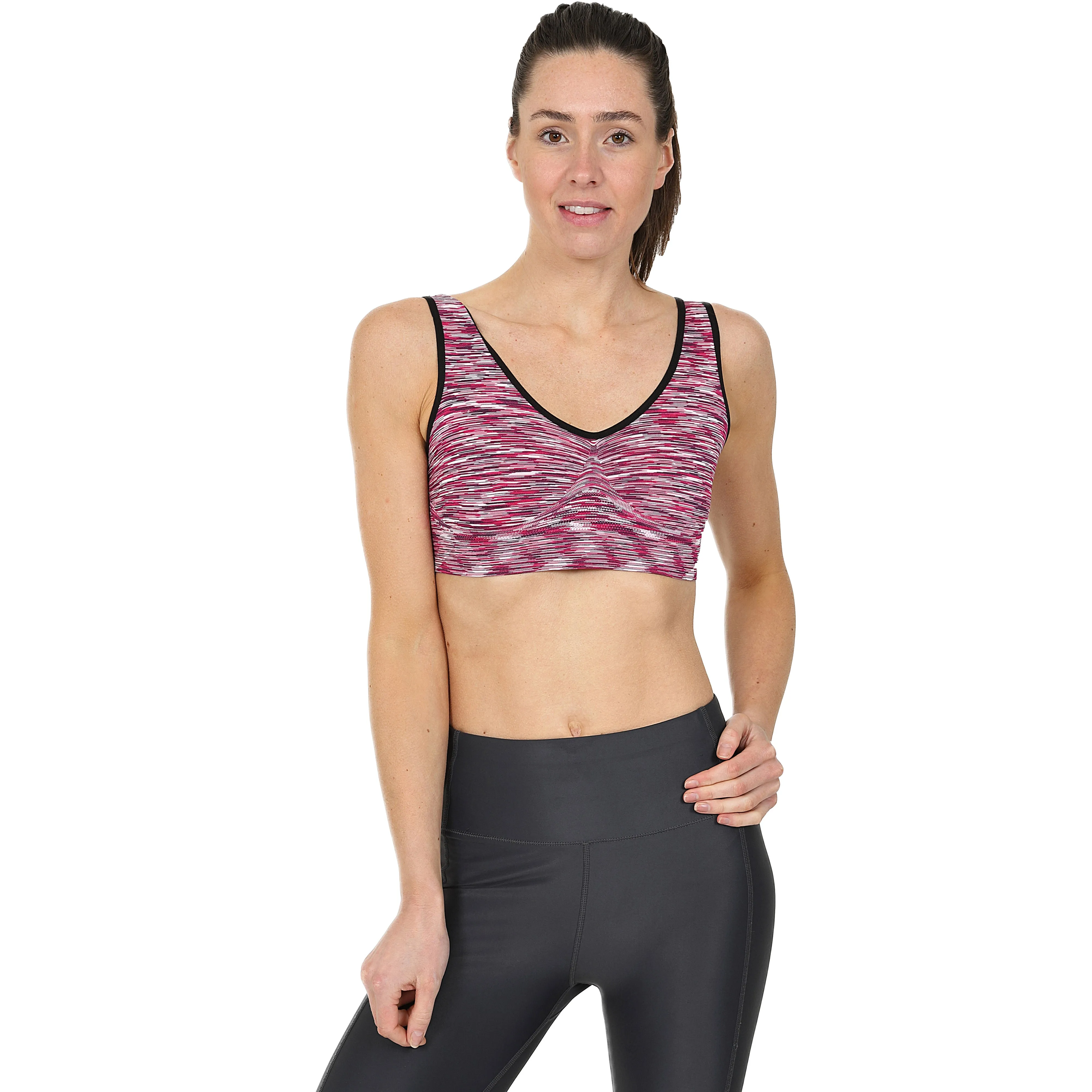 3 Pack Comfort Marl Seamless Bras - Black/ Purple/ Pink