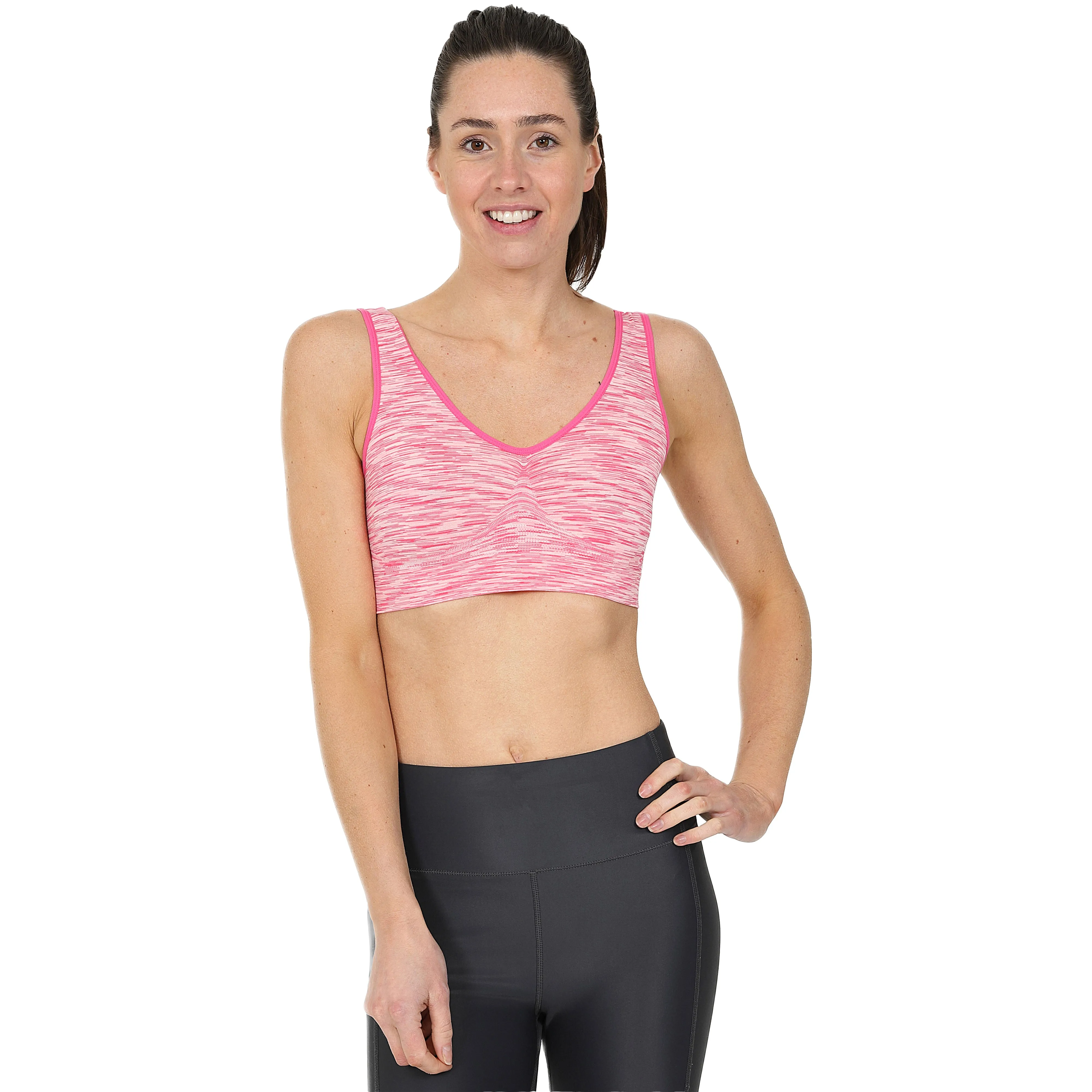 3 Pack Comfort Marl Seamless Bras - Black/ Purple/ Pink