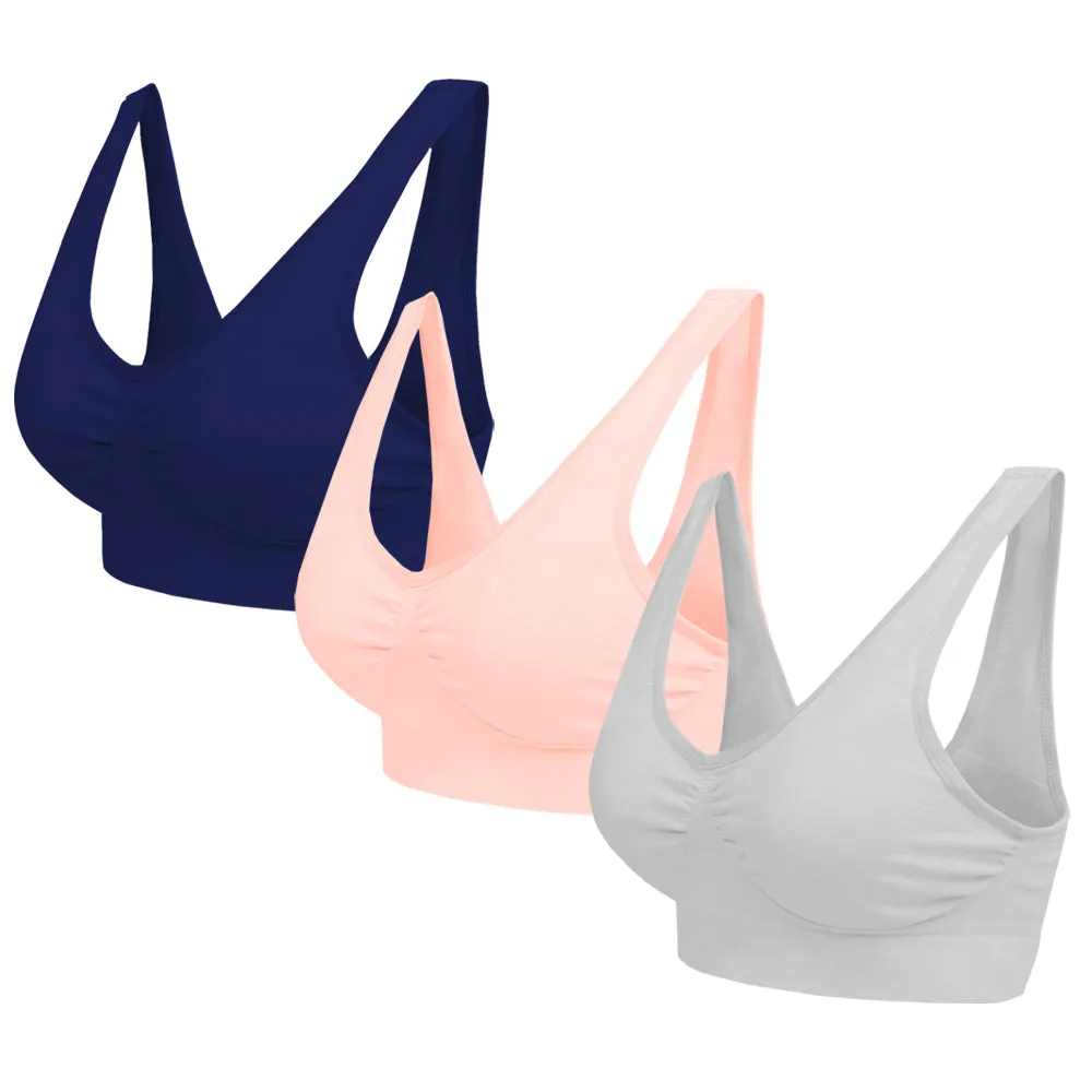 3 Pack Seamless Comfort Bra - Navy / Grey / Peach
