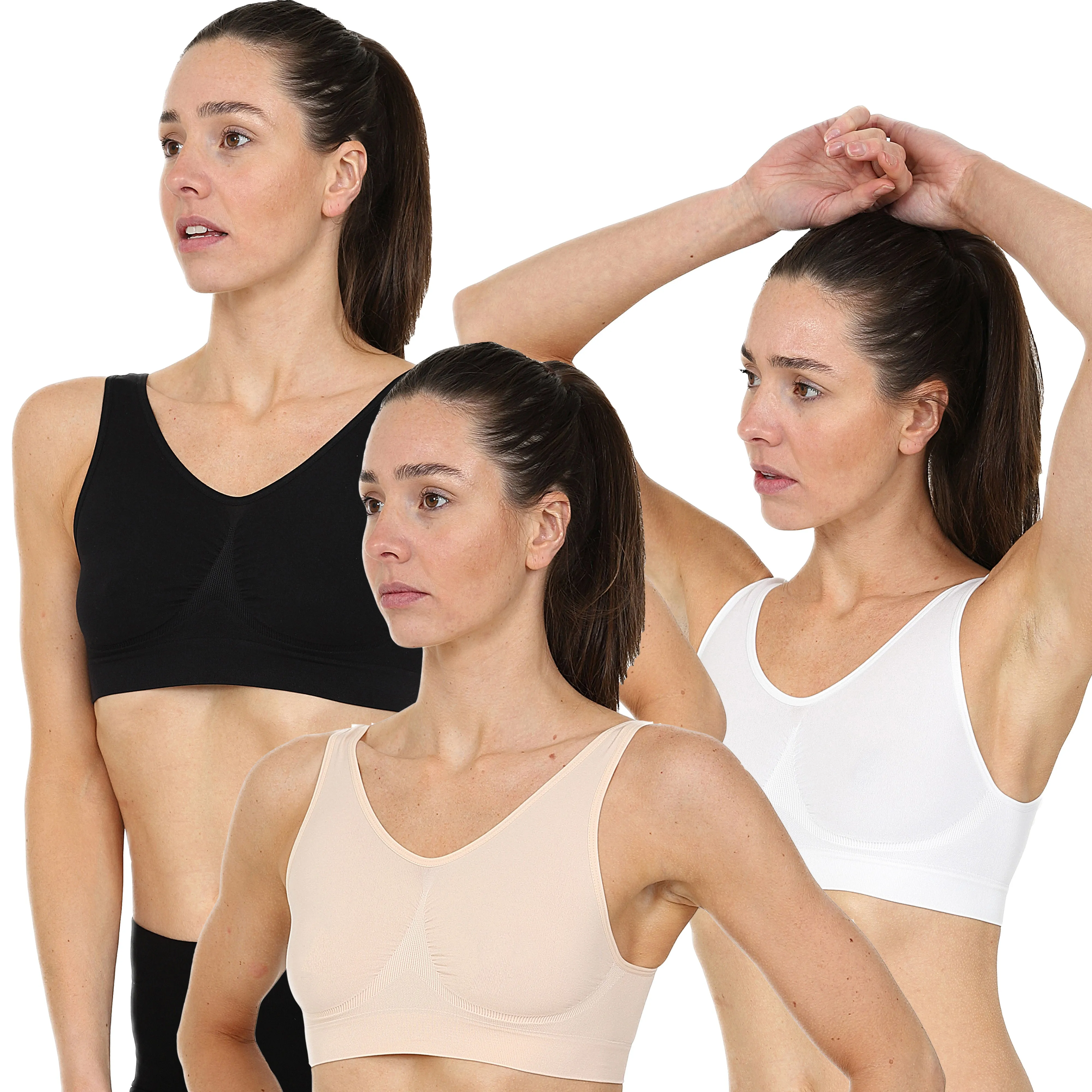 3 Pack Seamless Comfort Bra - Navy / Grey / Peach