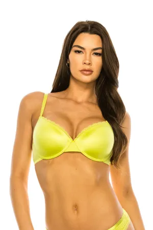 32517 6 Piece Lightly Padded, Underwire Support Satin Lace Trim Coverage Bra B/C Cup C01
