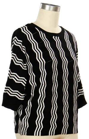 3/4 Sleeve Stripe Batwing Sweater - Phantom White Stripe - 1353