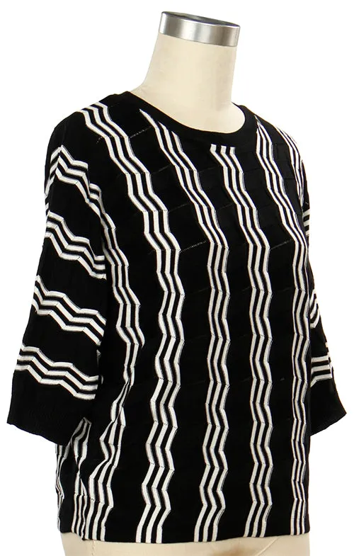 3/4 Sleeve Stripe Batwing Sweater - Phantom White Stripe - 1353