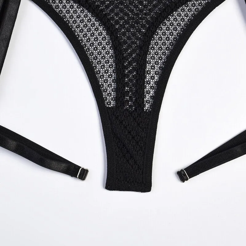 4-Piece Lingerie Set Intimate Bralette Panty Exotic Garter Underwear Set Lady G-String Bra Panties Solid Thong