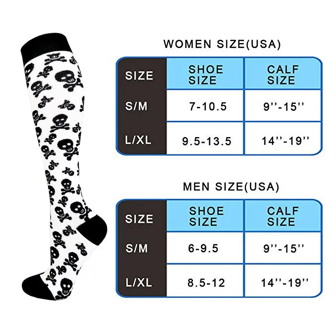 8-Pairs Skull-Print Compression Socks for Man and Woman (20-30 mmHG）| ACTINPUT