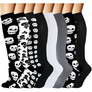 8-Pairs Skull-Print Compression Socks for Man and Woman (20-30 mmHG）| ACTINPUT