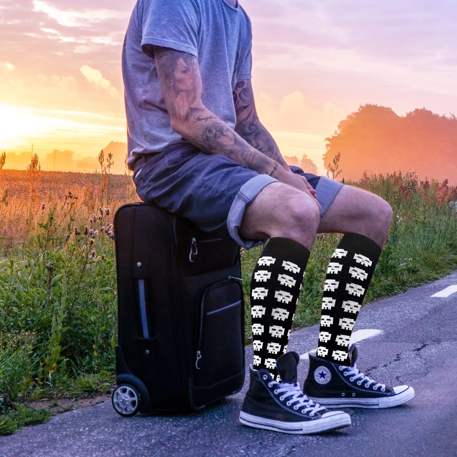 8-Pairs Skull-Print Compression Socks for Man and Woman (20-30 mmHG）| ACTINPUT