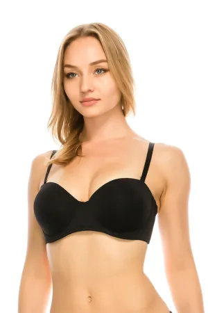 965 6-Pack Extreme Push-Up Underwire with Removable Straps Solid Style Demi Bra Black