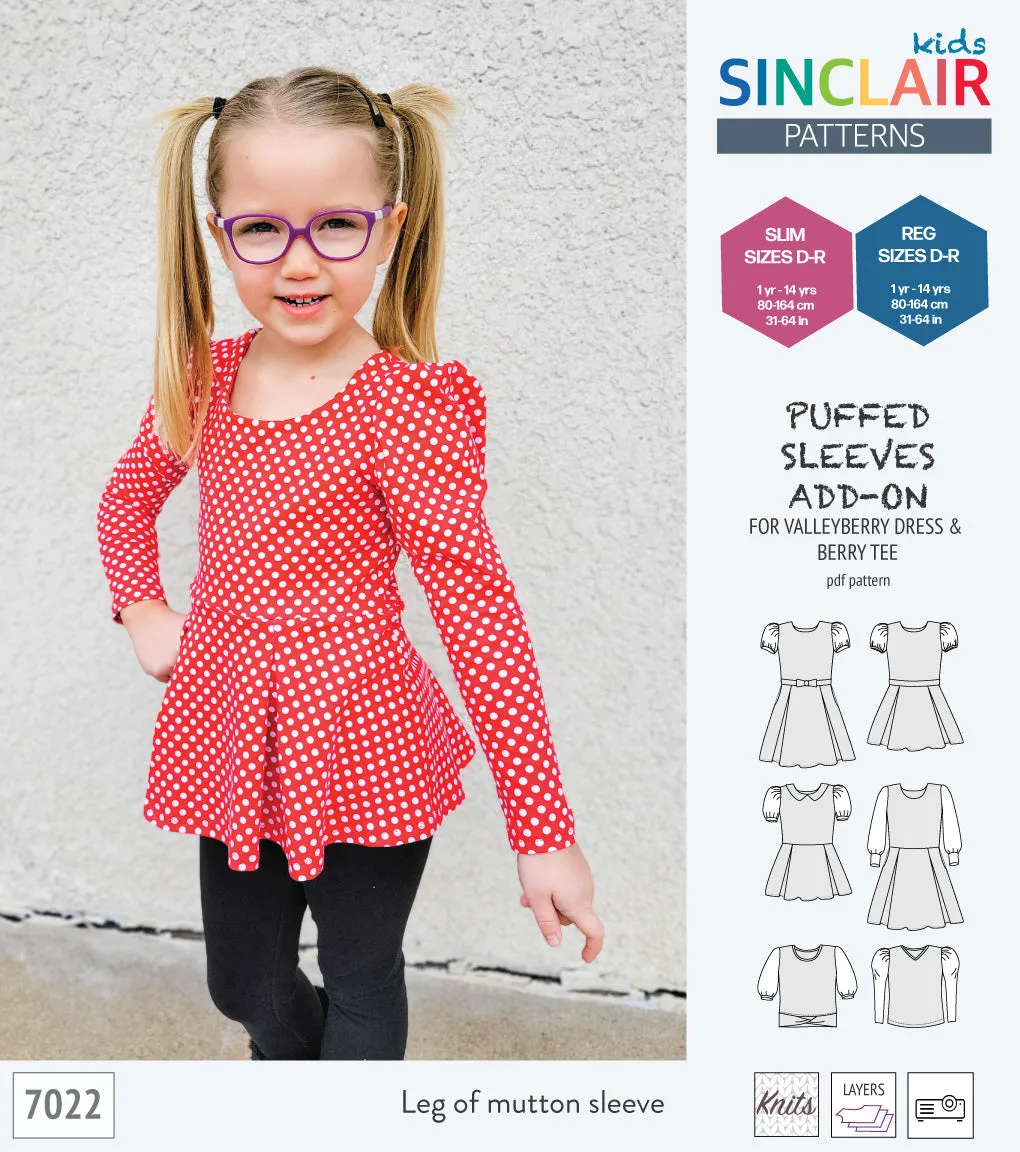 ADD-ON Puffed Sleeves add-on pack for Valleyberry dress and Berry tee other compatible patterns for children (PDF)