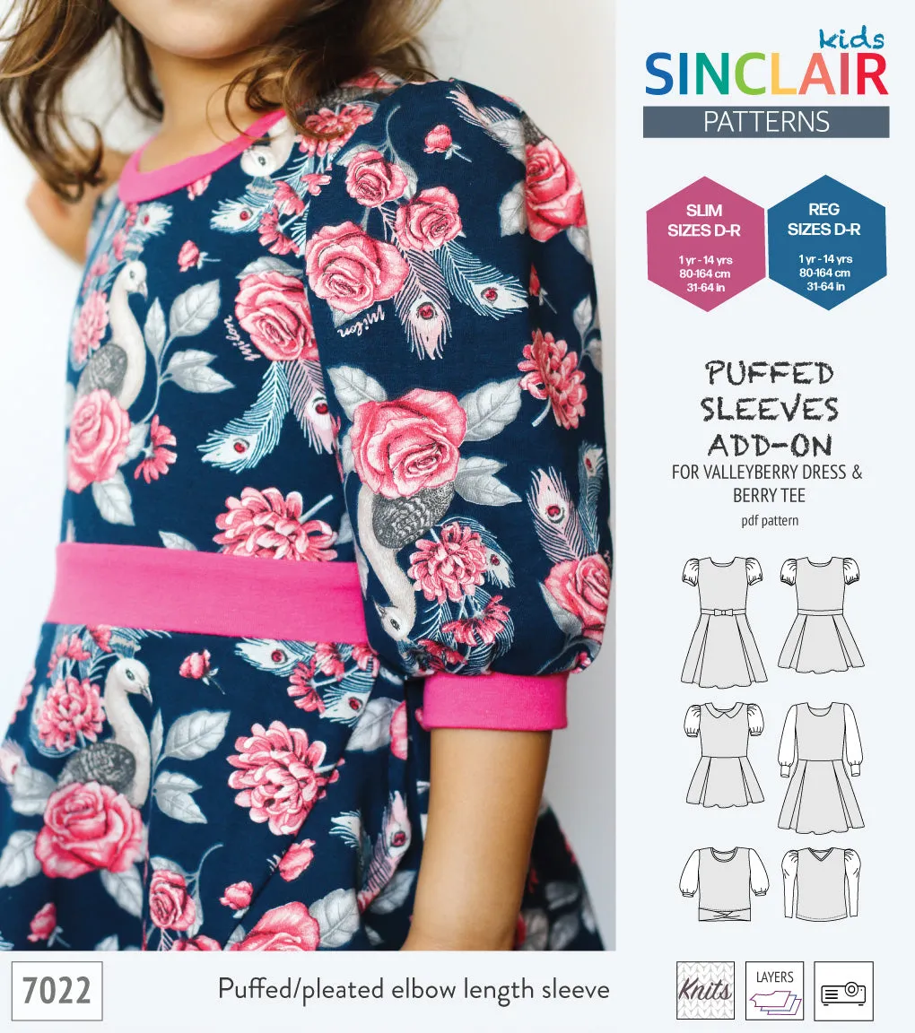 ADD-ON Puffed Sleeves add-on pack for Valleyberry dress and Berry tee other compatible patterns for children (PDF)