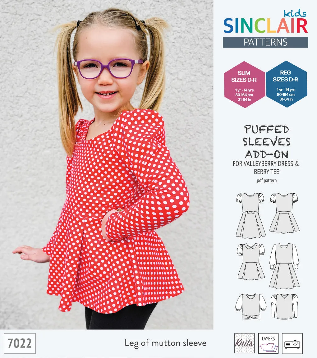 ADD-ON Puffed Sleeves add-on pack for Valleyberry dress and Berry tee other compatible patterns for children (PDF)