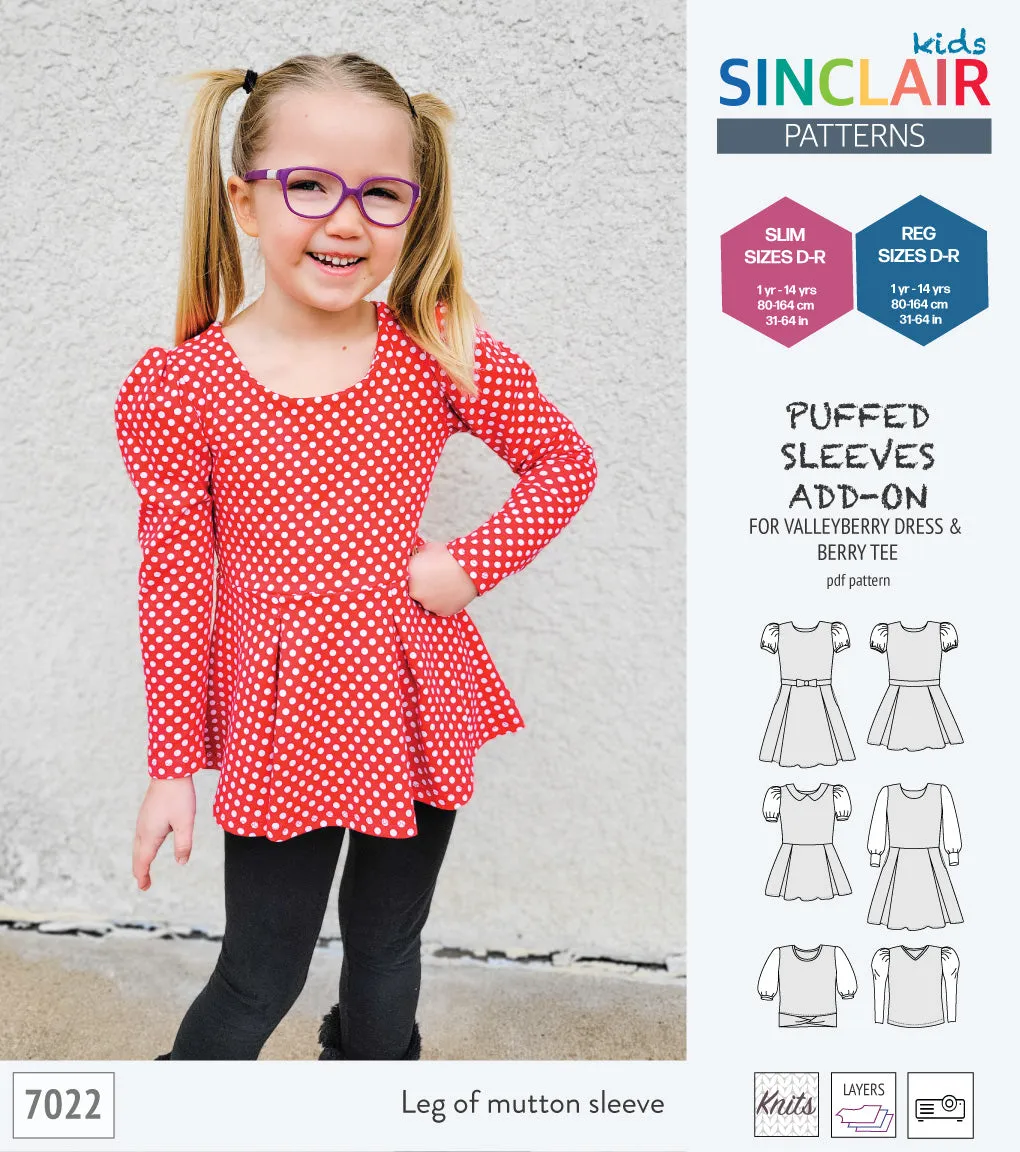 ADD-ON Puffed Sleeves add-on pack for Valleyberry dress and Berry tee other compatible patterns for children (PDF)