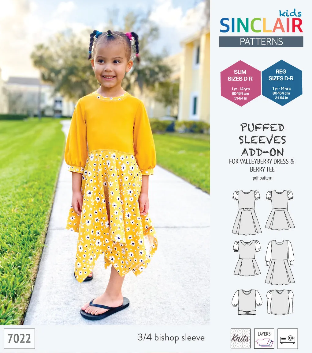 ADD-ON Puffed Sleeves add-on pack for Valleyberry dress and Berry tee other compatible patterns for children (PDF)