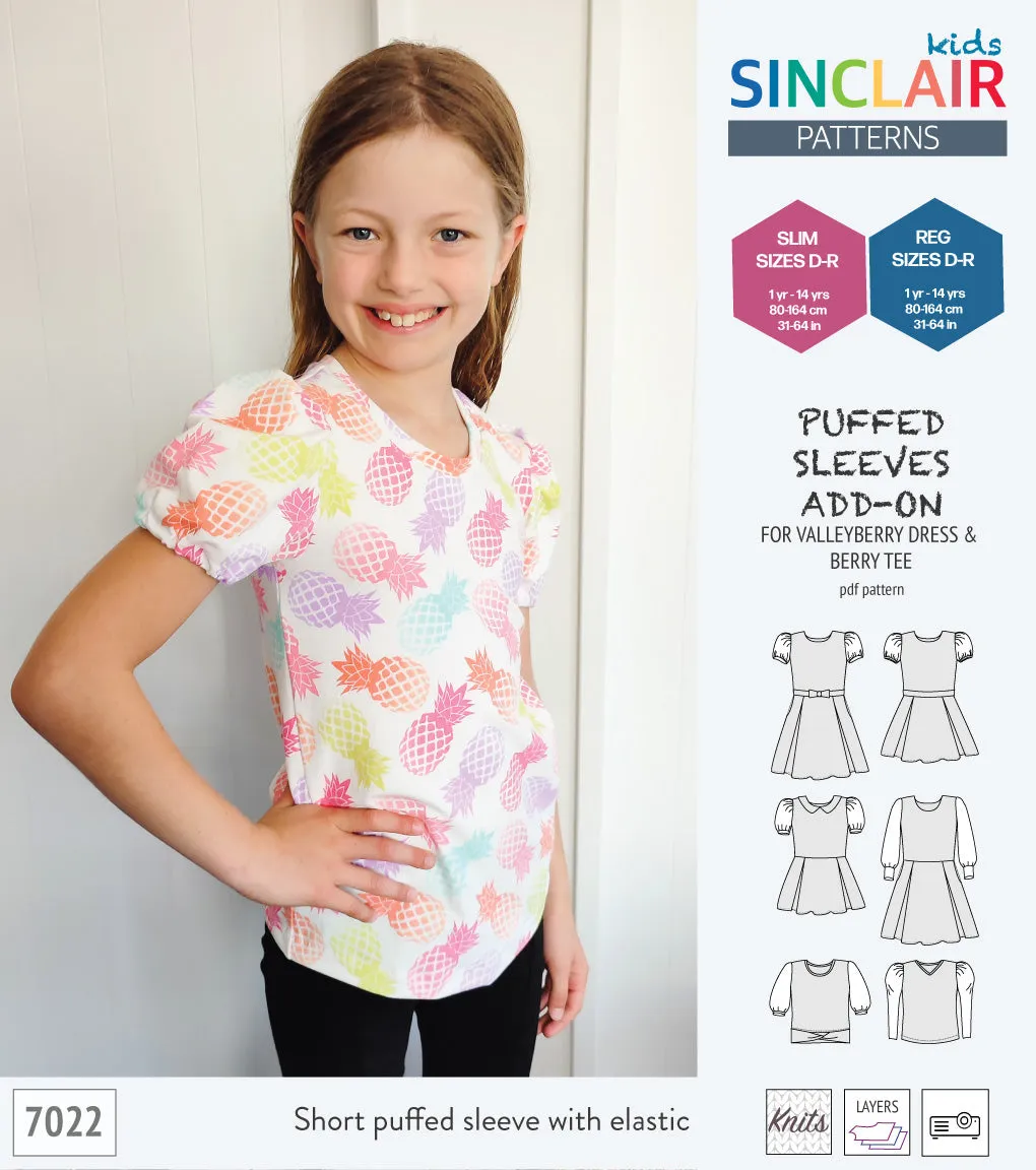 ADD-ON Puffed Sleeves add-on pack for Valleyberry dress and Berry tee other compatible patterns for children (PDF)