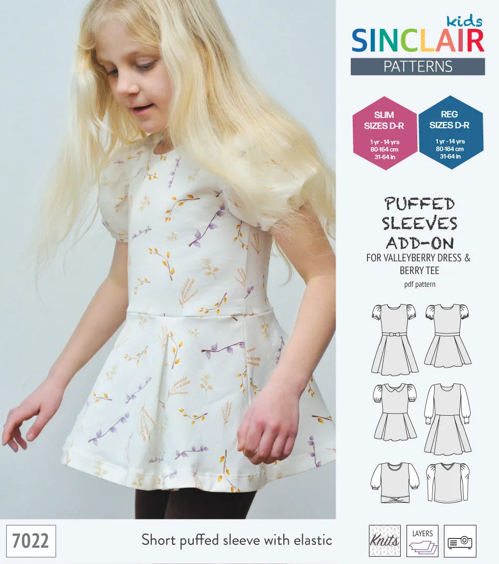 ADD-ON Puffed Sleeves add-on pack for Valleyberry dress and Berry tee other compatible patterns for children (PDF)