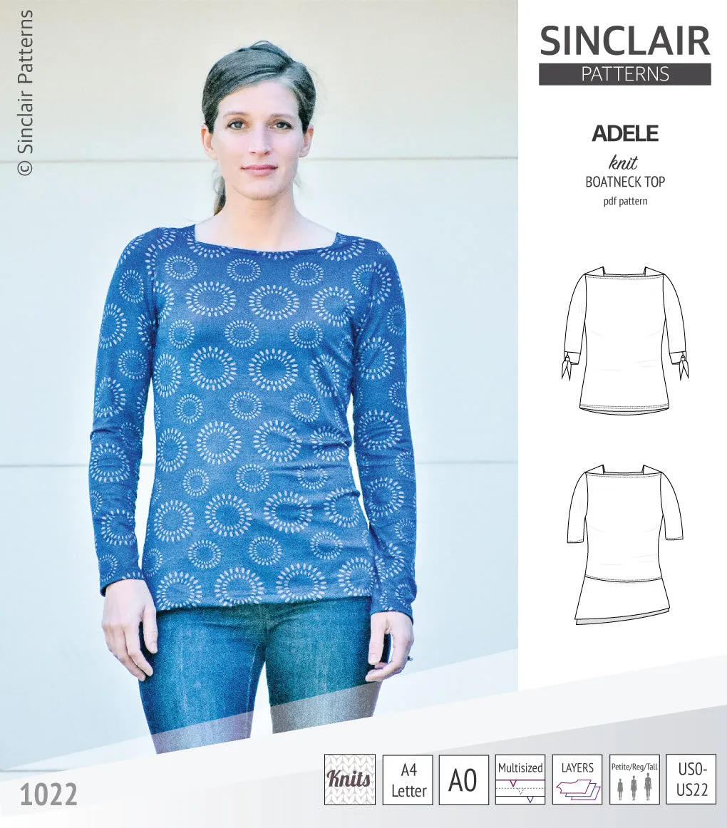 Adele knit boatneck top (PDF)