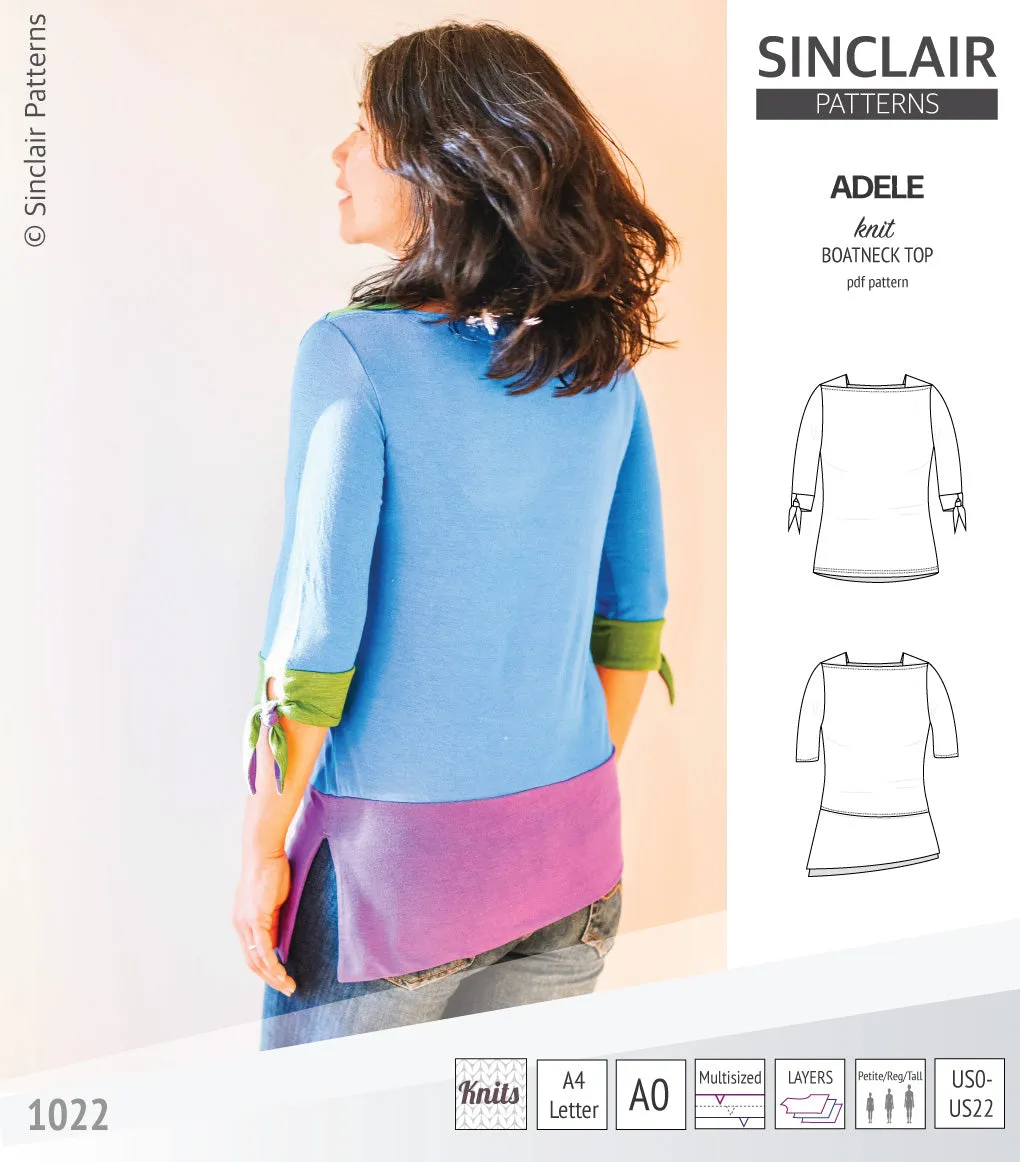 Adele knit boatneck top (PDF)