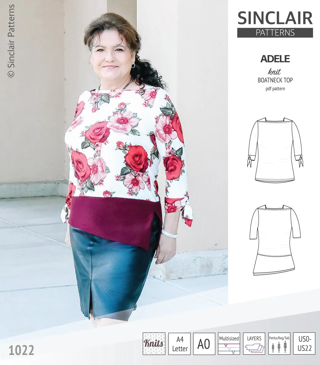 Adele knit boatneck top (PDF)