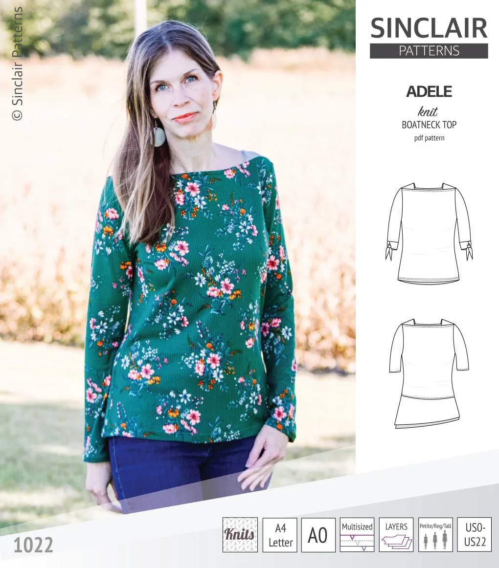 Adele knit boatneck top (PDF)
