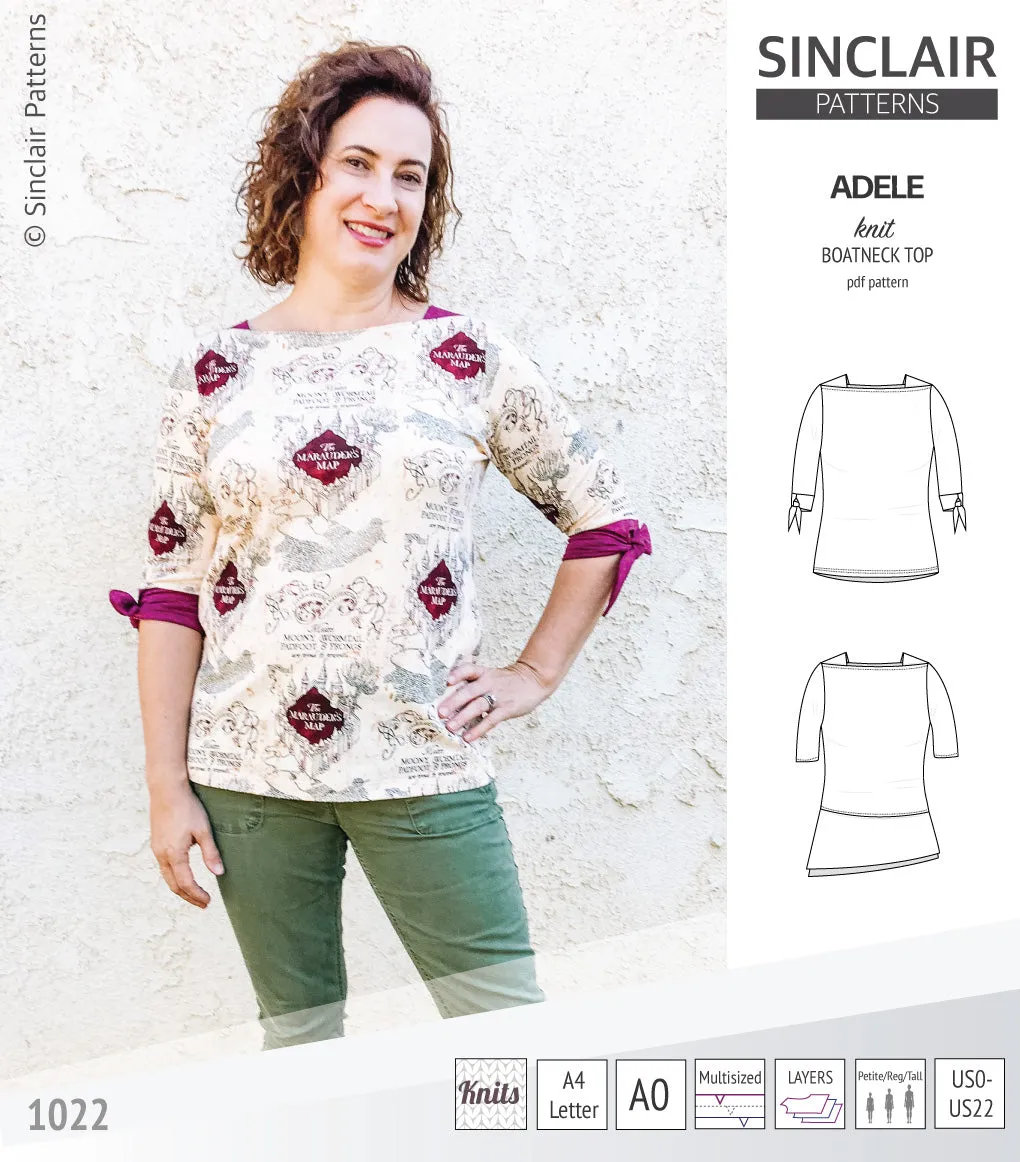 Adele knit boatneck top (PDF)