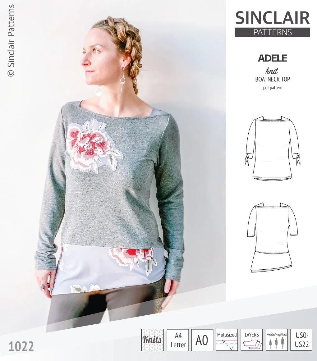 Adele knit boatneck top (PDF)