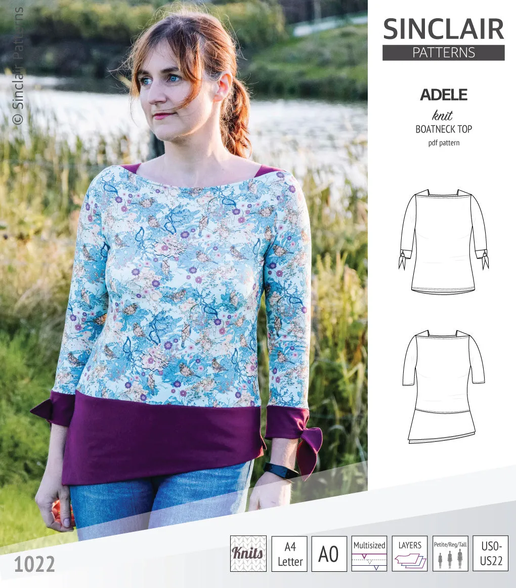 Adele knit boatneck top (PDF)