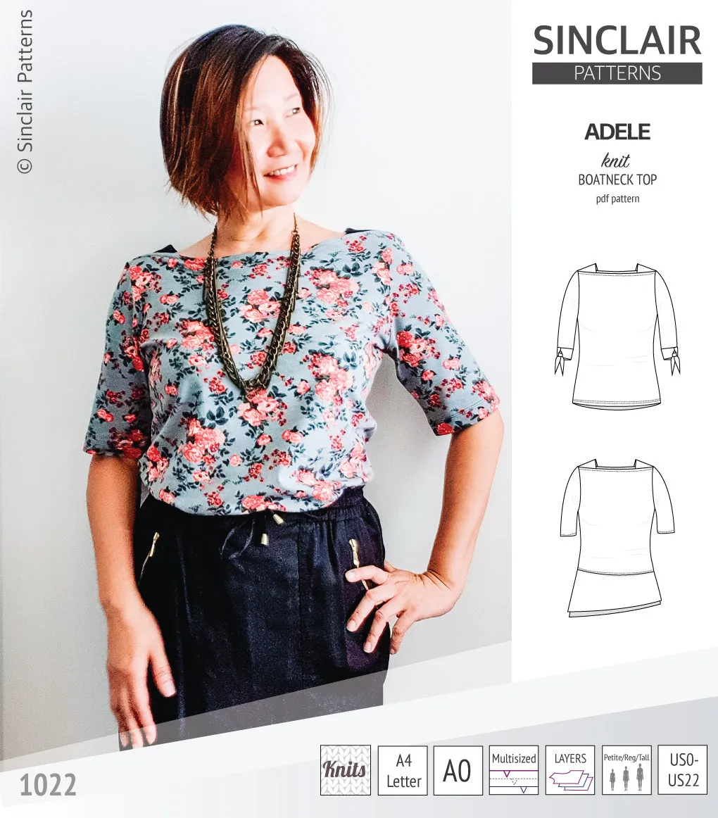 Adele knit boatneck top (PDF)